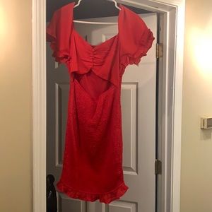 Red cut-out smocked dress
